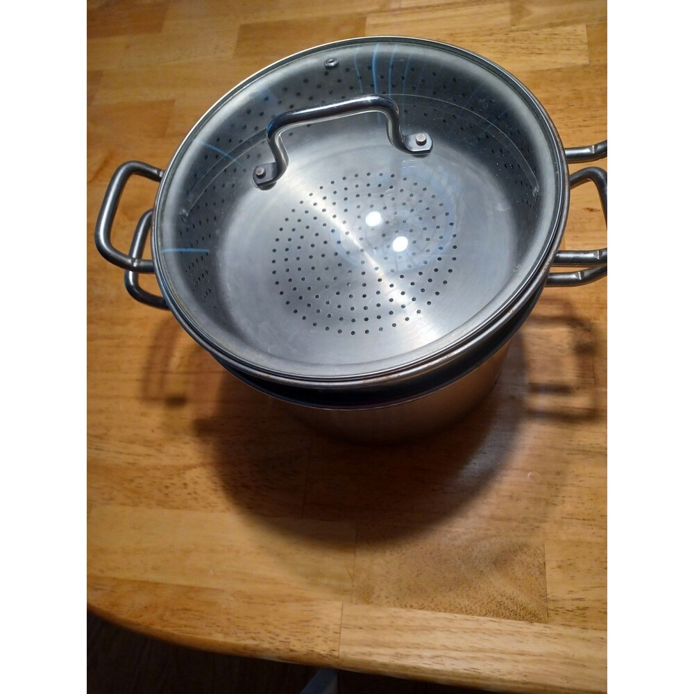 chefs stainless steel18/10 large pasta cooker with 2 strainers with glass lid